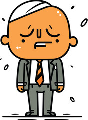 Obraz premium Sad bald businessman cartoon character vector illustration. Businessman character design.