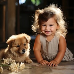 little girl with an adopted dog's stroller. Adopt your pet