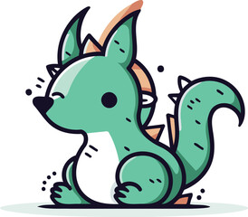 Cute cartoon dragon character. Vector illustration in doodle style.