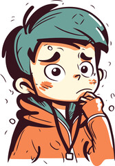 Vector illustration of a boy in a cap and jacket. Cartoon style.