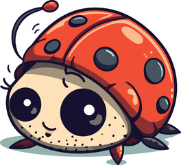 Cartoon ladybug isolated on white background. Cute vector illustration.