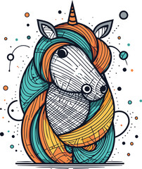 Unicorn head. Hand drawn vector illustration in cartoon style.