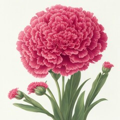 A realistic hand-drawn rendering of Carnation with its petals in full bloom