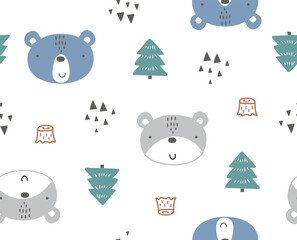 Seamless pattern with bear, Forest friends pattern, bear print vector, bear pattern
