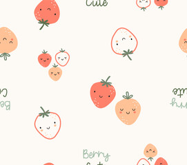 seamless pattern with strawberry, strawberry friends, summer fruits, strawberries
