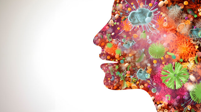 Mouth oral microbiome , bacterial microbiota art banner with empty space , generate by AI
