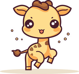 Cute cartoon baby giraffe. Vector illustration in a flat style