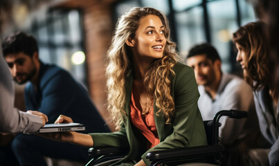 Empowered Businesswoman in Wheelchair Guiding Team Talk
