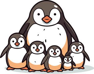 Fototapeta premium Penguin family. Cute cartoon character. Vector illustration.