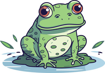 Frog on the water. Vector illustration of a cute cartoon frog.