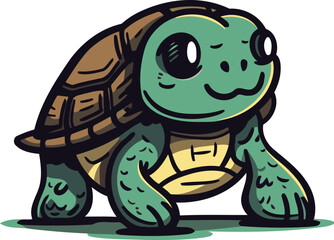 Obraz premium Cute cartoon turtle. Vector illustration isolated on a white background.
