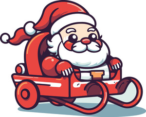 Cartoon Santa Claus riding on a sleigh. vector illustration.