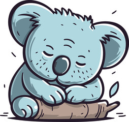Cute cartoon koala sleeping on a log. Vector illustration.