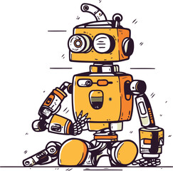 Cartoon robot. Hand drawn vector illustration of a retro robot.