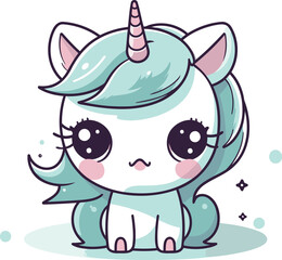 cute little unicorn with horn kawaii character vector illustration design