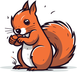 Squirrel with a nut in his paws. Cartoon vector illustration.