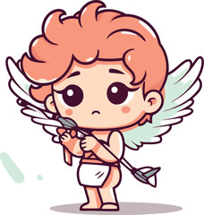 Obraz premium Cupid with bow and arrow. Cute vector cartoon illustration.