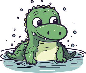 Obraz premium Cute crocodile in the water. Vector illustration. Cartoon style.