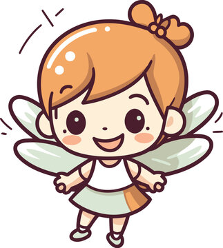 Cute little fairy cartoon vector illustration isolated on a white background.