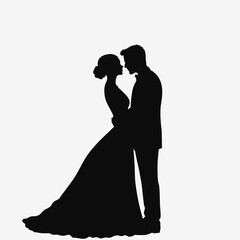 Bride and groom. Black silhouette. Vector illustration