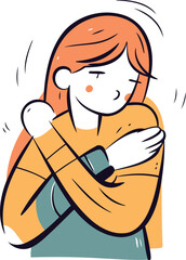 Fototapeta premium Illustration of a young woman suffering from a cold. Vector illustration.