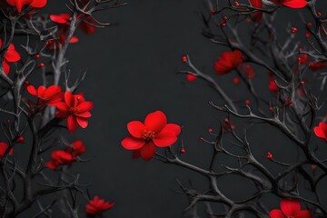 red flowers on black background 