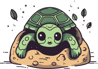 Cute cartoon turtle. Vector illustration isolated on a white background.