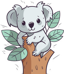 Cute koala on a tree. Vector illustration in cartoon style.
