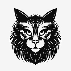 Cat head, face. Logo or mascot design. Black and white vector illustration