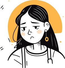 Illustration of a woman suffering from a headache. Vector illustration.