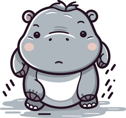 Hippopotamus Crying Vector Illustration. Cute Cartoon Animal Character
