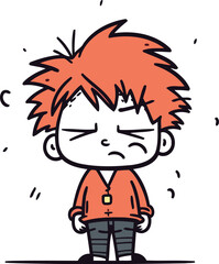 Angry cartoon boy with red hair. Vector illustration in doodle style.