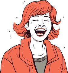 Young woman with red hair in a red coat. Vector illustration.