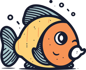 Aquarium fish doodle vector illustration. Cute cartoon fish.