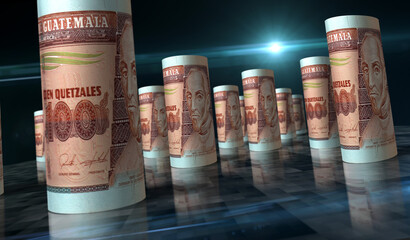 Guatemala quetzal money banknotes rolls 3d illustration - obrazy, fototapety, plakaty
