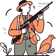 Hunter with a gun and a dove. Vector illustration in cartoon style