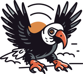 Vector illustration of a vulture flying on a white background. Cartoon style.