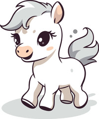 Cute little white pony. Cartoon vector illustration isolated on white background.