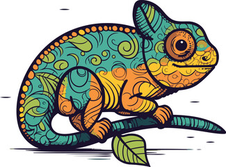 Colorful chameleon on a white background. Vector illustration.