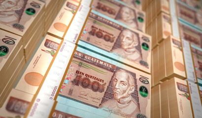 Guatemala quetzal money banknotes pack 3d illustration - obrazy, fototapety, plakaty