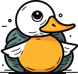 Vector illustration of Cartoon cute duck. Isolated on white background.