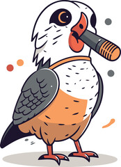 Vector illustration of a cute bird with a pipe in his beak.