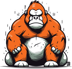 Vector illustration of an angry orangutan sitting on a ball. © Ehtisham