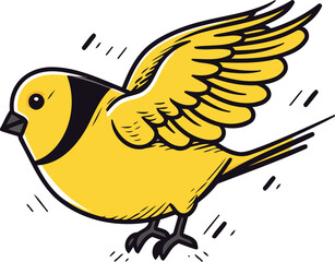 Vector illustration of a cute yellow bird. Isolated on white background.