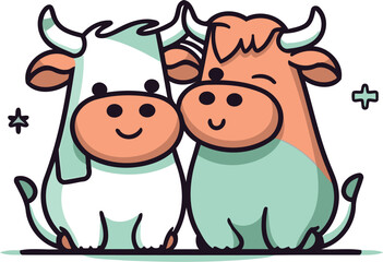 Cute cow and calf cartoon vector illustration. Cute cartoon cow and calf characters.
