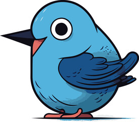 cute blue bird isolated on white background. cartoon vector illustration.