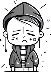 Illustration of a Kid Boy Crying and Wearing a Cap