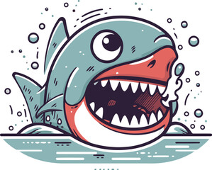 Angry shark. Vector illustration. Isolated on white background.