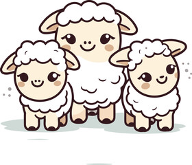 Cute sheeps family. Vector illustration of cartoon sheeps.