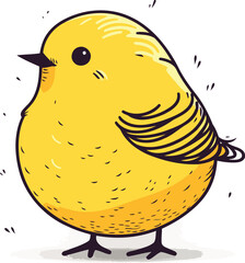 Vector illustration of a cute little yellow bird isolated on white background.